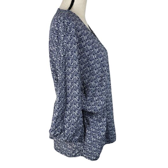 Talbots X-Large Faux Wrap Top Geometric Surplice V-Neck Dolman Elbow Sleeves - Picture 8 of 12